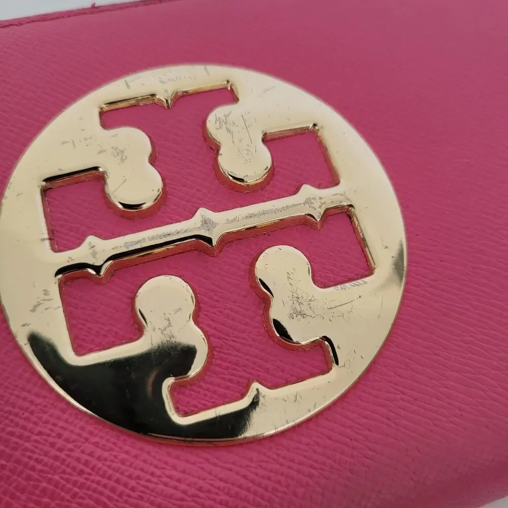 Tory Burch Solid Pink Saffiano Leather Zip Around Large Wallet Long Clutch Fair